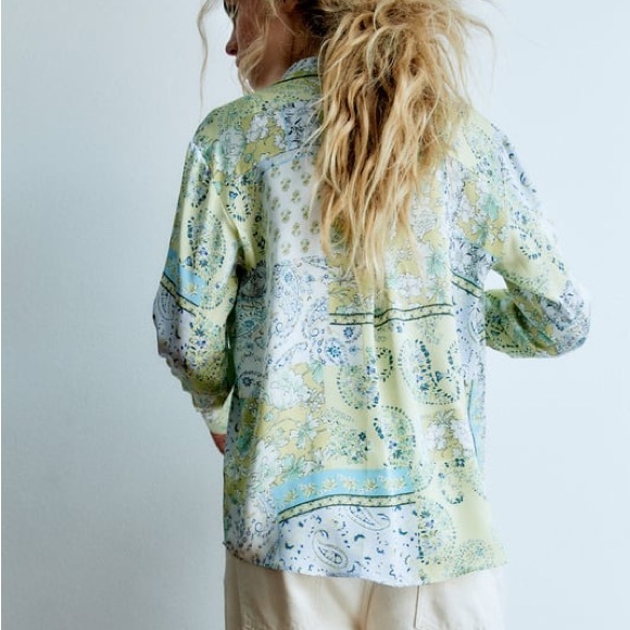 Zara Satin Patchwork Paisley Button Shirt - Picture 3 of 9